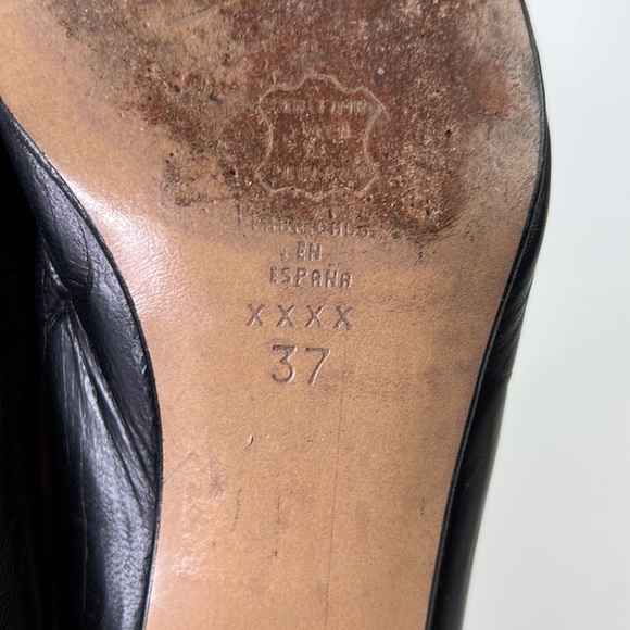 el corte ingles black leather kitten heel shoes with gold bow size 37 - Picture 10 of 11